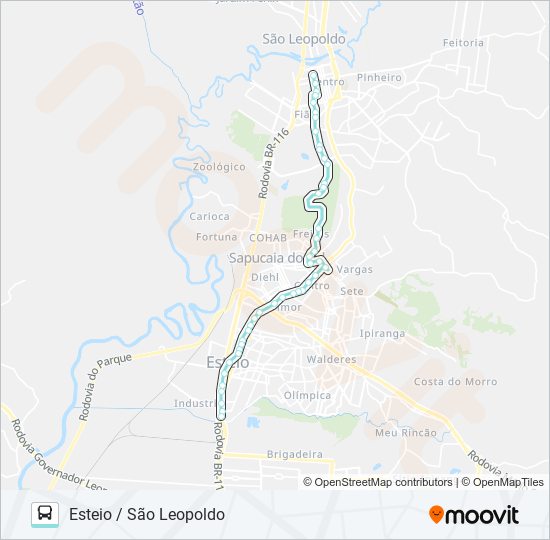 Mapa da linha R212 ESTEIO / SÃO LEOPOLDO de ônibus