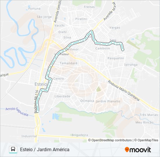 Mapa da linha R453 ESTEIO / JARDIM AMÉRICA de ônibus
