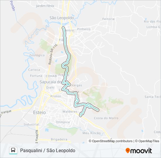 Mapa da linha R222 PASQUALINI / SÃO LEOPOLDO de ônibus