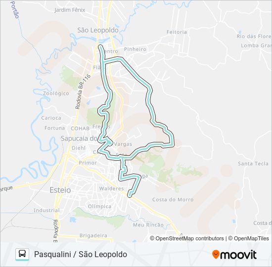 Mapa da linha R222 PASQUALINI / SÃO LEOPOLDO de ônibus