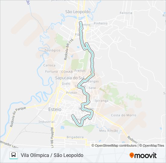 Mapa da linha R221 VILA OLÍMPICA / SÃO LEOPOLDO de ônibus