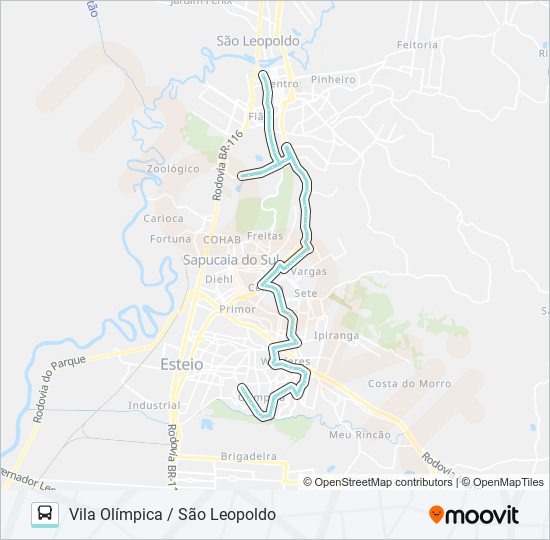 Mapa da linha R221 VILA OLÍMPICA / SÃO LEOPOLDO de ônibus