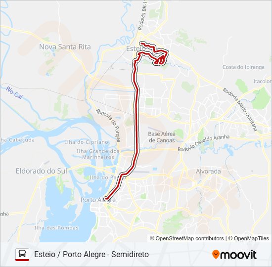 Mapa da linha N221 ESTEIO / PORTO ALEGRE - SEMIDIRETO de ônibus