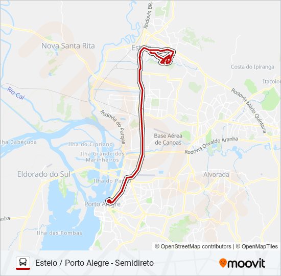 Mapa da linha N221 ESTEIO / PORTO ALEGRE - SEMIDIRETO de ônibus
