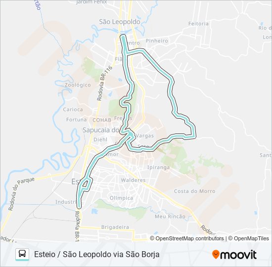 Mapa da linha R216 ESTEIO / SÃO LEOPOLDO VIA SÃO BORJA de ônibus