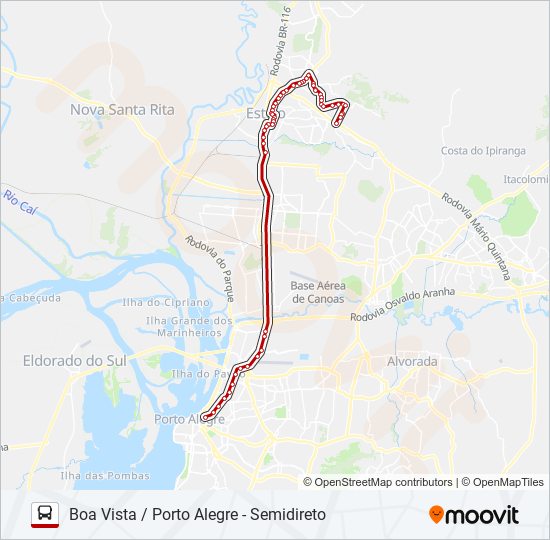 Mapa da linha N320 BOA VISTA / PORTO ALEGRE - SEMIDIRETO de ônibus
