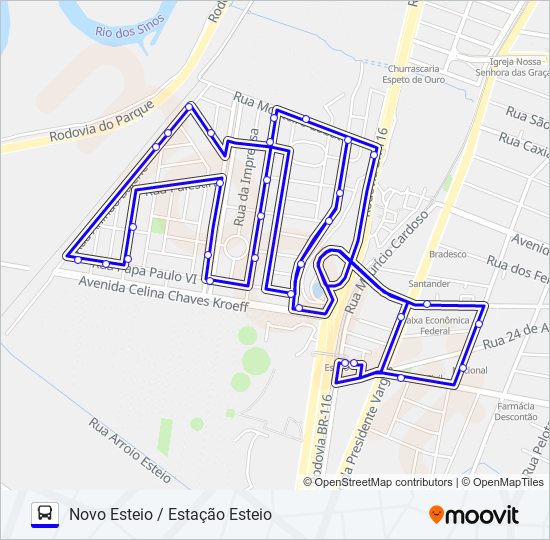 Mapa da linha CIRCULAR NOVO ESTEIO de ônibus
