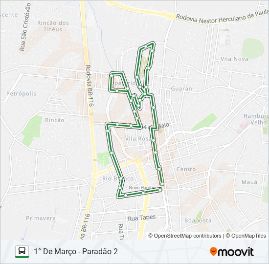 Mapa da linha 011 COHABURGO de ônibus