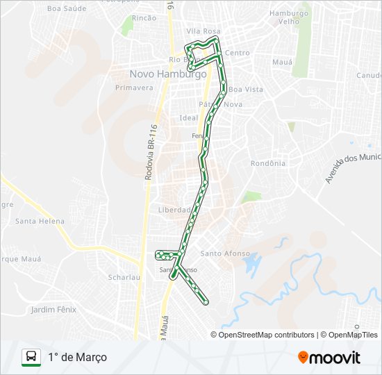 Mapa da linha 116 1° DE MARÇO de ônibus