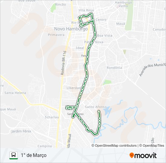 Mapa da linha 116 1° DE MARÇO de ônibus