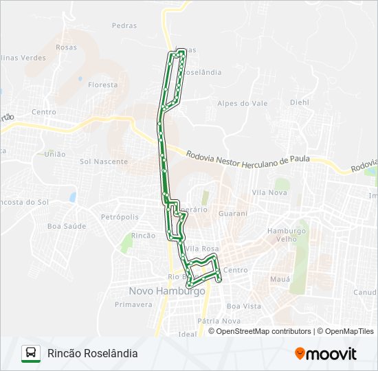 Mapa da linha 014 RINCÃO ROSELÂNDIA de ônibus