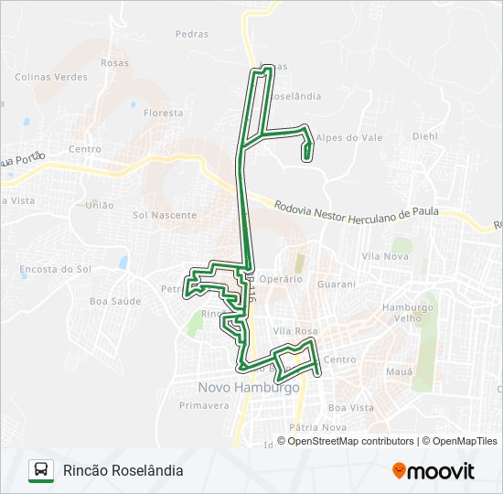 Mapa da linha 014 RINCÃO ROSELÂNDIA de ônibus