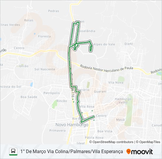Mapa da linha 014 RINCÃO ROSELÂNDIA de 