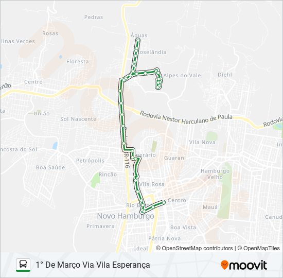 Mapa da linha 014 RINCÃO ROSELÂNDIA de 