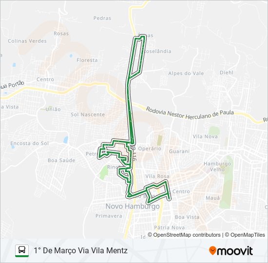 Mapa da linha 014 RINCÃO ROSELÂNDIA de ônibus