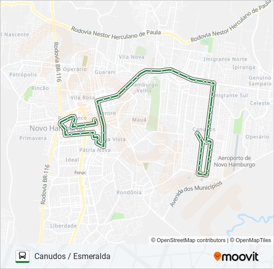Mapa da linha 109 CANUDOS / ESMERALDA de ônibus