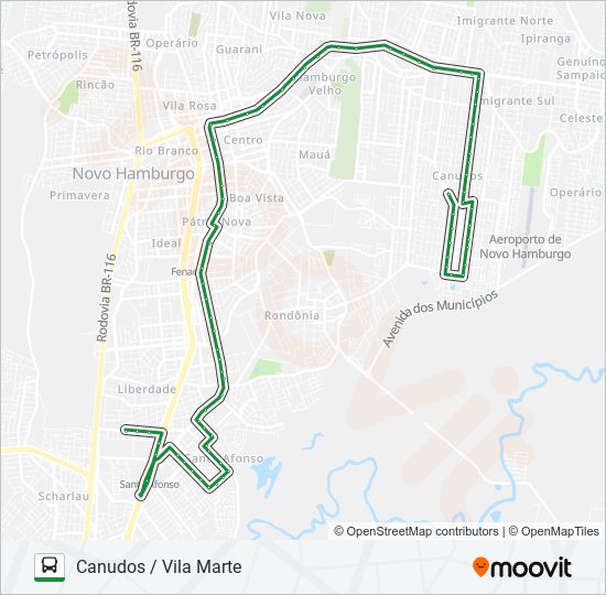 Mapa da linha 107 CANUDOS / VILA MARTE de ônibus