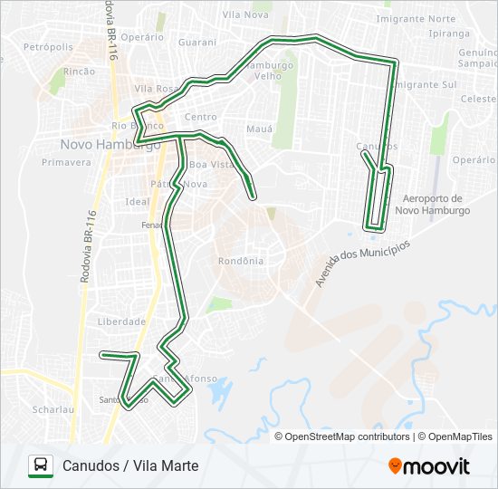 Mapa da linha 107 CANUDOS / VILA MARTE de ônibus