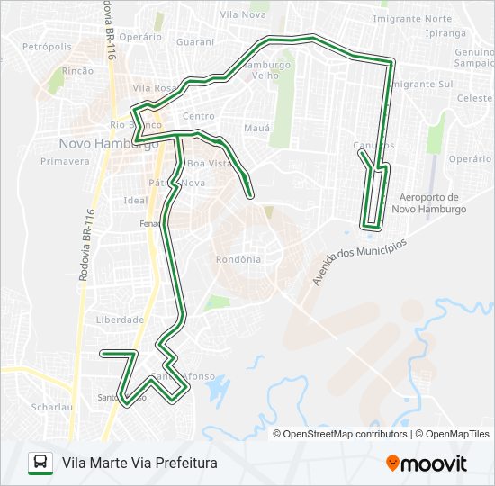 Mapa da linha 107 CANUDOS / VILA MARTE de 