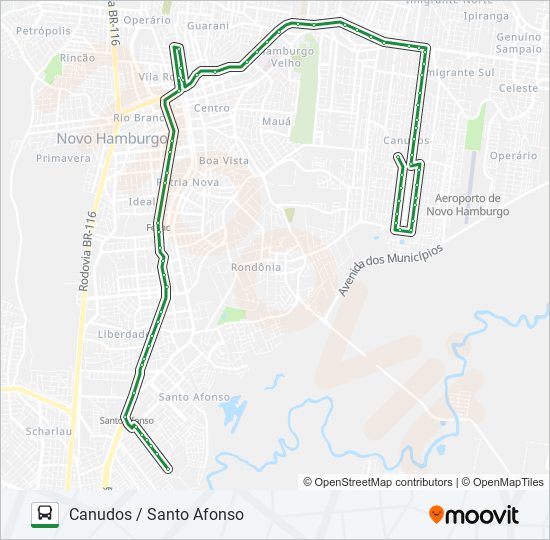 Mapa da linha 130 CANUDOS / SANTO AFONSO de ônibus