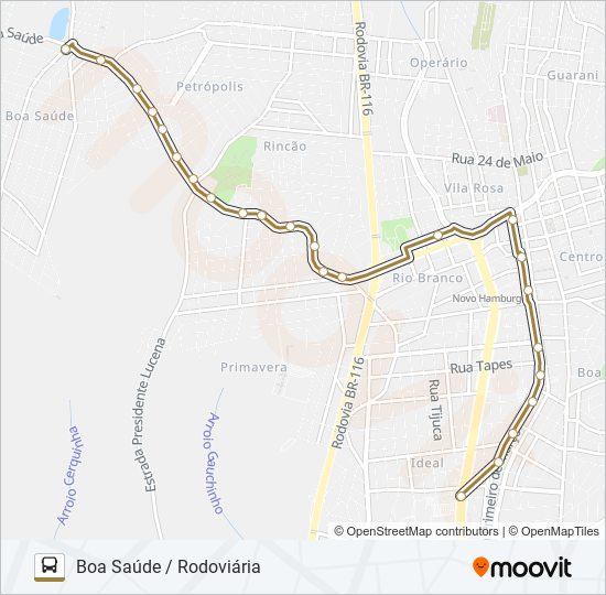 Mapa da linha 070 BOA SAÚDE / RODOVIÁRIA de ônibus