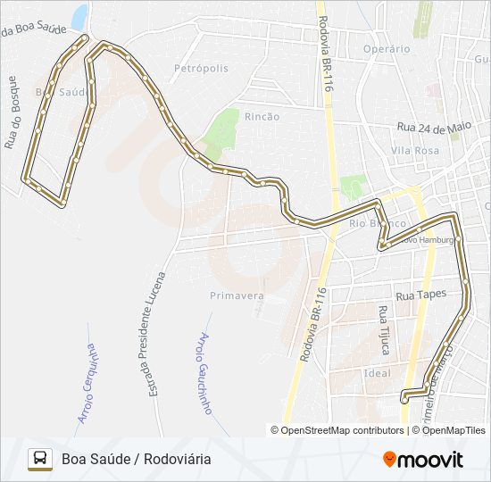 Mapa da linha 070 BOA SAÚDE / RODOVIÁRIA de ônibus