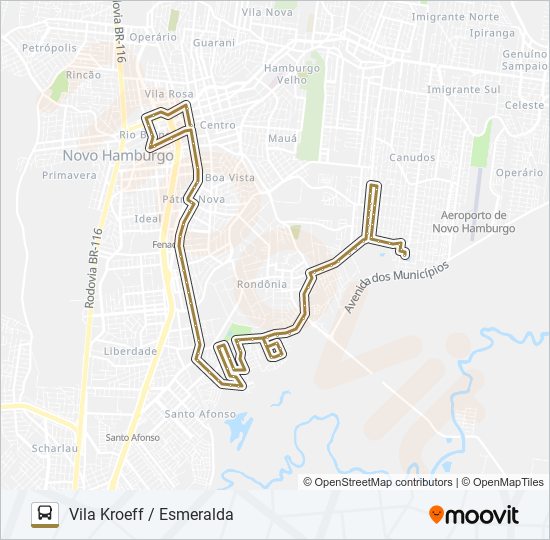 Mapa da linha 066 VILA KROEFF / ESMERALDA de ônibus