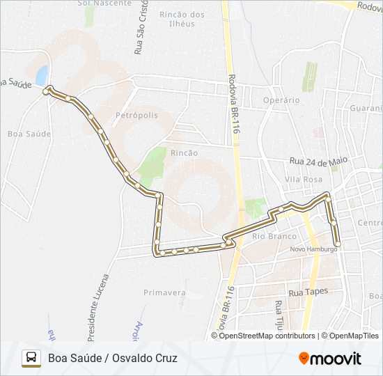 Mapa da linha 053 BOA SAÚDE / OSVALDO CRUZ de ônibus