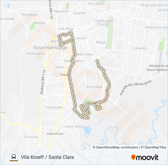 Mapa da linha 057 VILA KROEFF / SANTA CLARA de ônibus