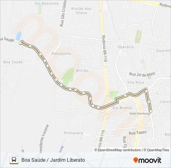 Mapa da linha 052 BOA SAÚDE / JARDIM LIBERATO de ônibus