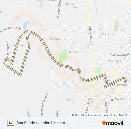 Mapa da linha 052 BOA SAÚDE / JARDIM LIBERATO de ônibus