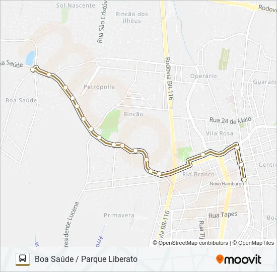 076 BOA SAÚDE / PARQUE LIBERATO Bus Line Map