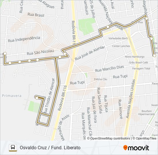 Mapa da linha 059 OSVALDO CRUZ / FUND. LIBERATO de ônibus