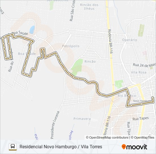 Mapa da linha 087 RESIDENCIAL NOVO HAMBURGO / VILA TORRES de ônibus