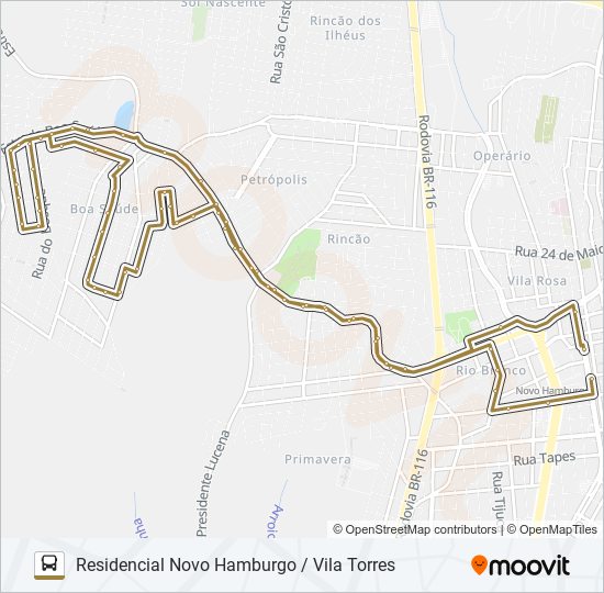 Mapa da linha 087 RESIDENCIAL NOVO HAMBURGO / VILA TORRES de ônibus