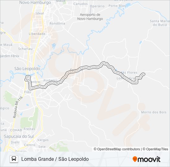 Mapa da linha R243 LOMBA GRANDE / SÃO LEOPOLDO de ônibus