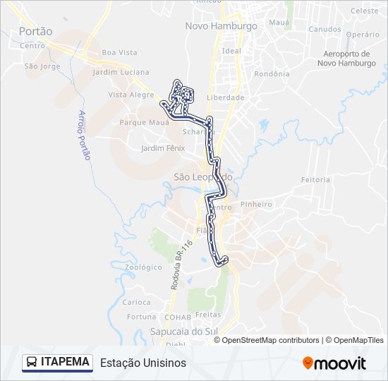 Mapa da linha ITAPEMA de ônibus