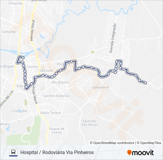 Mapa da linha QUILOMBO de ônibus