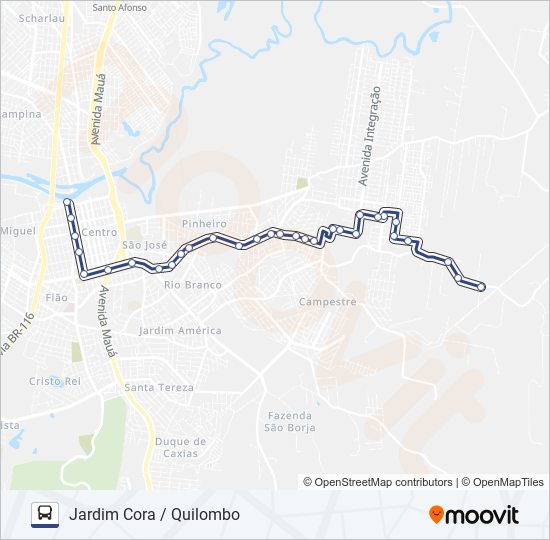 Mapa da linha QUILOMBO de ônibus