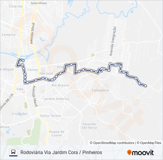 Mapa da linha QUILOMBO de ônibus