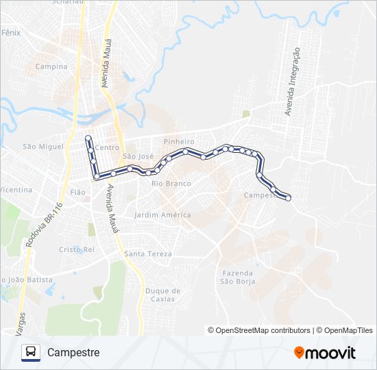 Mapa da linha CAMPESTRE de ônibus