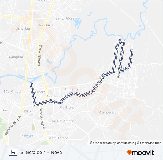 Mapa da linha FEITORIA NOVA de ônibus