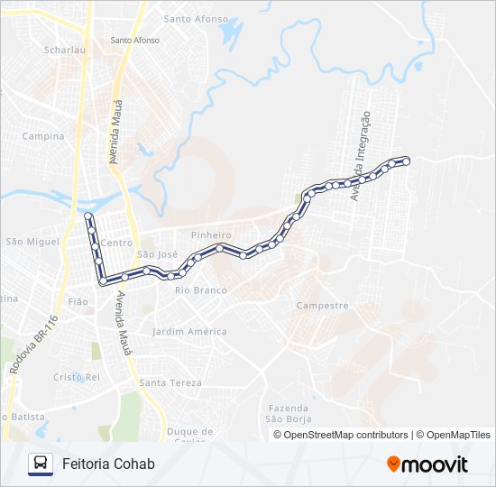 Mapa da linha FEITORIA COHAB de ônibus