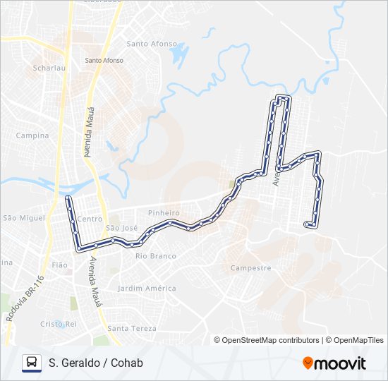 Mapa da linha FEITORIA COHAB de ônibus