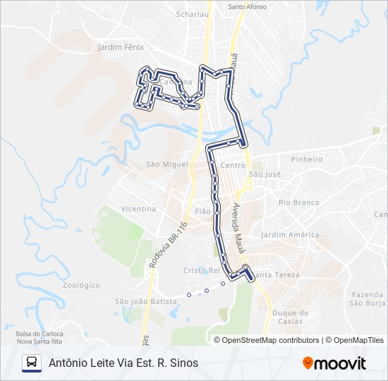 Mapa da linha 35 ANTÔNIO LEITE de ônibus
