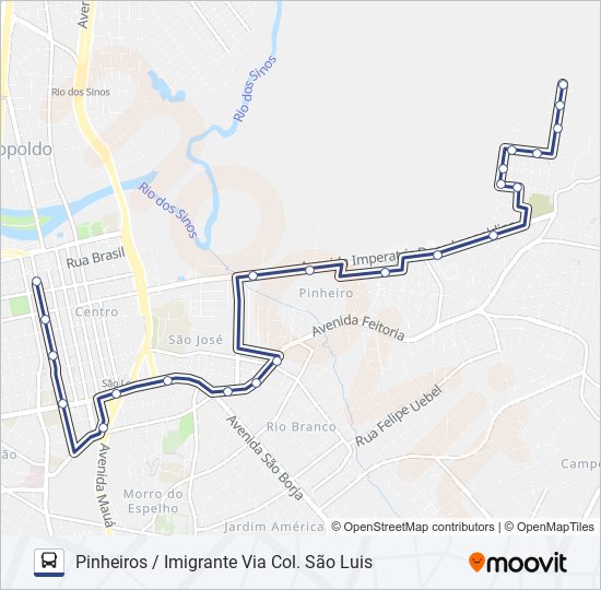 Mapa da linha BAIRRO IMIGRANTE de ônibus