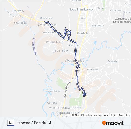 Mapa da linha ITAPEMA / PARADA 14 de ônibus