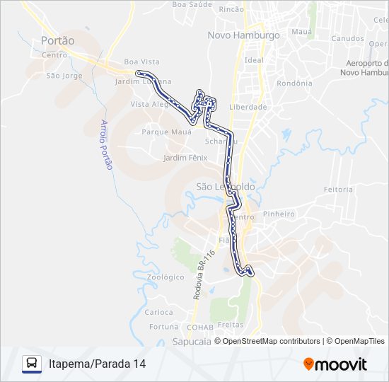 Mapa da linha ITAPEMA / PARADA 14 de ônibus