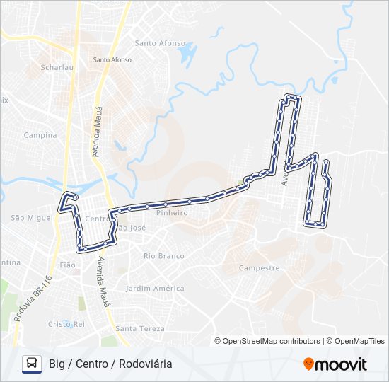 Mapa da linha SÃO GERALDO / COHAB de ônibus