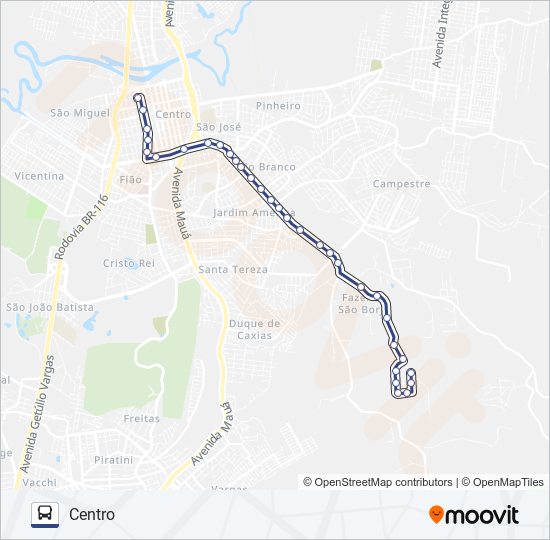 Mapa da linha SÃO BORJA / BARREIRA de ônibus